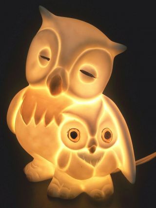 Vintage Owls Ceramic White Owl Night Light Lamp Electric 7 " Tall With Cord