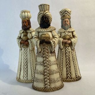 Vintage Set Of 3 Three Kings Wise Men Japan Ivory & Gold Candle Stick Holders