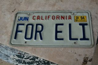 Vintage California Personalized Vanity License Plate: " For Eli " With Stickers