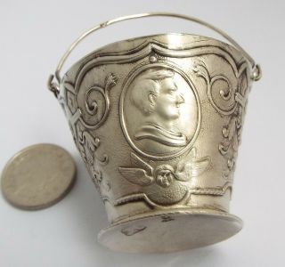 Lovely Decorative Dutch Antique C1900 Solid Silver Miniature Model Of A Bucket