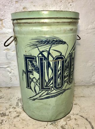 Large Antique 1900s Flour Bin General Store Tin Canister Metal Trash Can Vintage