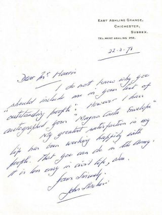 Major General Sir John Sinclair - Signed Vintage Handwritten Letter