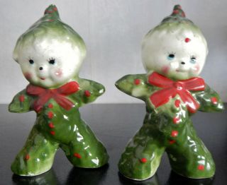 Vtg.  1950s Kreiss Christmas Tree Children Salt & Pepper Shakers