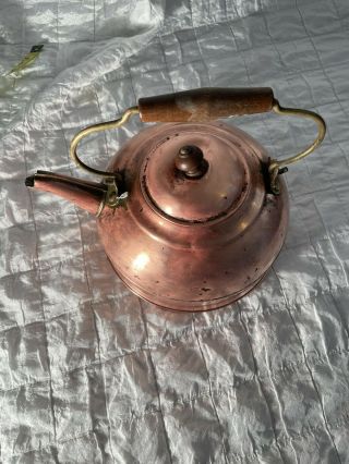 Vintage 1807 Revere Ware Copper Teapot Rome Ny Wood Handle Kettle Tea Pot Maid