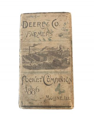1886 John Deere Co Farmer’s Pocket Companion Calendar Antique Ledger Plow Sign