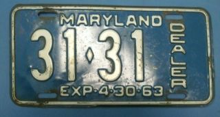1963 Maryland Dealer License Plate Neat Number