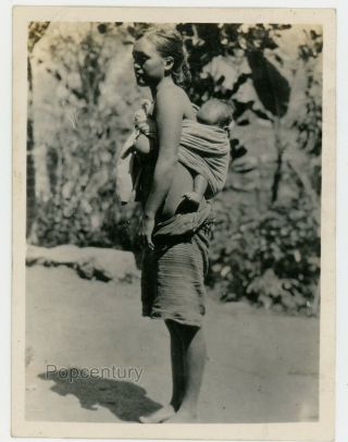 Vintage Photograph 1927 Philippines Native Tribeswoman With Baby Photo