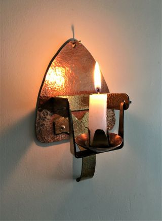 Vintage Arts And Crafts Style Gimballed Candle Wall Sconce / Chamberstick