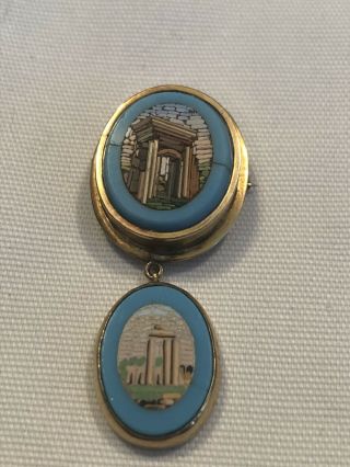 Antique Micro Mosaic Double Brooch Pin With Italian Ruins Fabulous