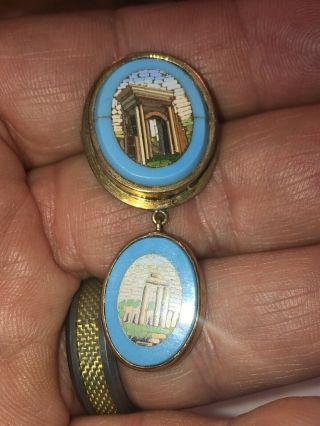 Antique Micro Mosaic Double Brooch Pin With Italian Ruins Fabulous 2