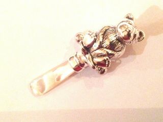 Sterling Silver Teddy Bear Baby Rattle Christening Gift Boxed