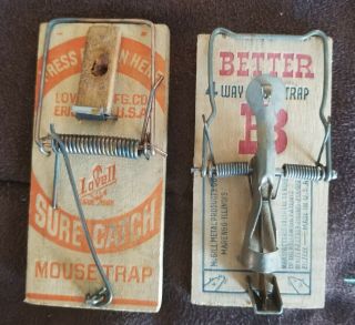 1939 Patent Vintage Wood Better & Sure - Catch Mouse Traps