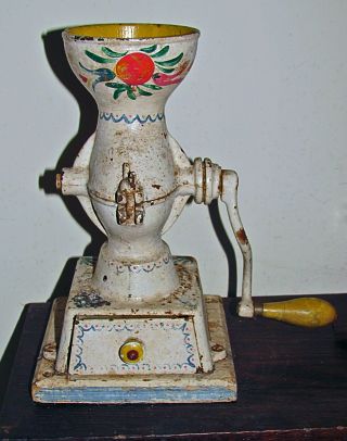 Antique Cast Iron Coffee Grinder In Old Paint As Found For Restoration