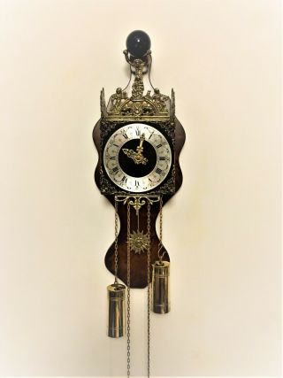 Old Vintage Walnut Dutch Wall Clock Warmink Chains Pendulum Weights