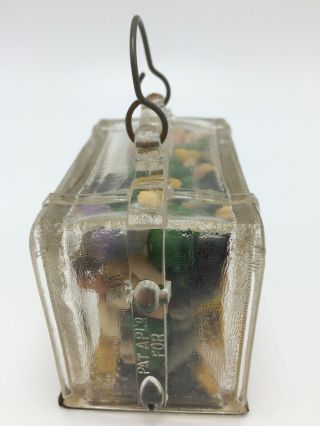 Vintage Antique Glass Suitcase Candy Container Metal Tin Slide Base Wire Handle 3