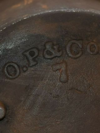 Antique Cast Iron O.  P & Co Number 7 Three Leg Kettle Handle Circa 1800 2