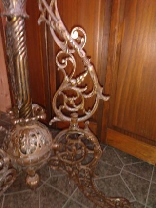 Antique Ornate 1878 Victorian Bradley Hubbard B&h Cast Brass Floor Oil Lamp