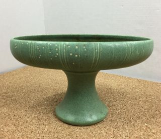 Mccoy Floraline Oval Pedestal Bowl 463 Green Pottery Vase Vintage
