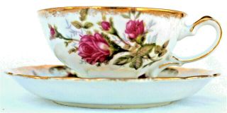 Vintage Napco Hand Painted Roses Fine China Tea Cup & Saucer - Japan