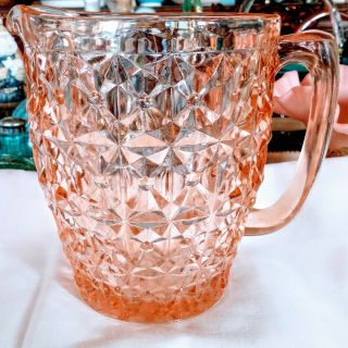 Vintage Jeannette Glass Holiday Pink Buttons & Bows 52 - Ounce Water Pitcher Usa