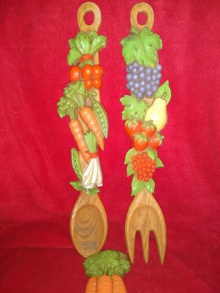 Vintage Syroco Spoon And Fork Set Fruit Vegetable Kitchen Wall Decor 70 