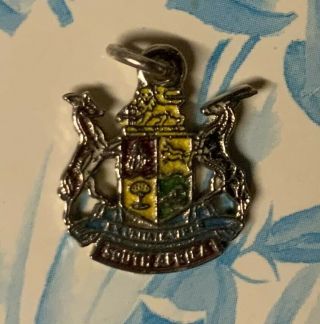 Vintage South Africa Coat Of Arms Enamel Shield Travel Charm.