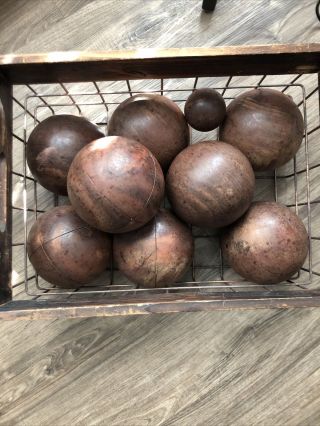 Set Of (8) Vintage Antique Wooden Bocce Balls Solid Wood Early 1900 