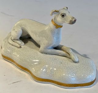 Antique Staffordshire Recumbent Whippet Greyhound Dog 19th Century