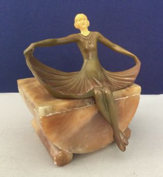Vintage Art Deco Full Figure Lady Alabaster Box - Frankart Era