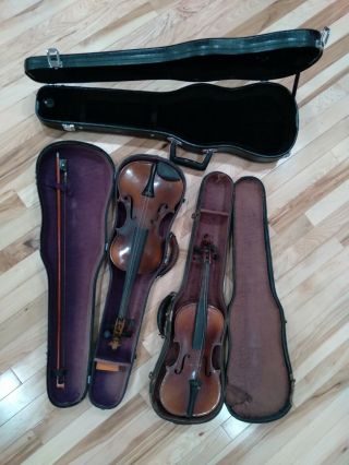 Two Antique Old Vintage Violins Fiddles Antonius Straduarius Anno 17 W Xtra Case