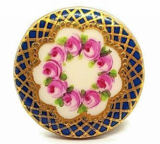 Antique Porcelain Button…ring Around The Rosies With Latice Border…gorgeous