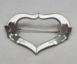 Antique Art Nouveau Sterling Silver Enamel Heart Brooch Pin Suffragette Colors