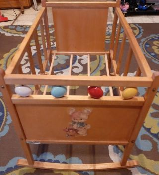 Vintage Wooden Baby Doll Crib / Cradle By Denis Toy Company.  Pre - Owned.