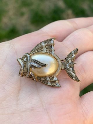 Vintage Brooch Fish Jelly Belly Antique 1900’s Very Rare Pin For Your Collec