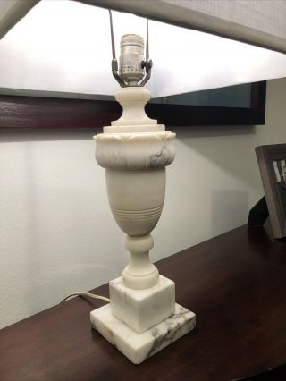 Vintage Antique Art Deco Carved White Alabaster Marble Urn Lamp 14 1/2 "