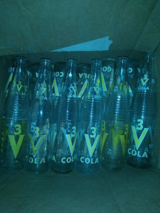 12 Vintage Acl 3v Cola Soda Bottles 16 Oz Full Pint 1960s Glenshaw Glass