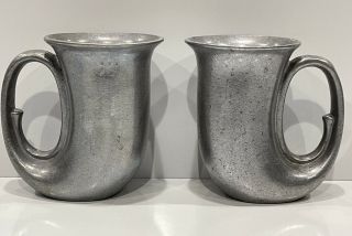 2 Vintage Wilton Armetale Rwp Usa Pewter French Horn Mug/stein Tankard Cups