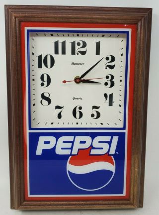 Pepsi Cola Wall Clock Hanover Quartz Battery Wood Frame Vintage Advertising