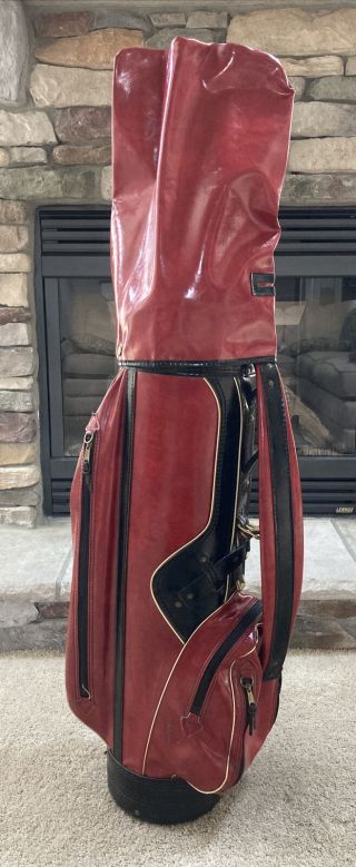 Vintage Burton Red Black Gold Golf Bag W/ Rain Cover 6 Way Divider