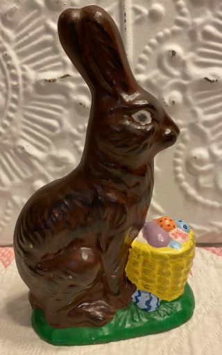 Vintage Duncan Chocolate Easter Bunny Ceramic Figurine Hand Painted 1979