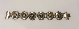 Antique Early 1900’s Peru Sterling Silver 18k Gold Tribal Panel Bracelet 7” 2