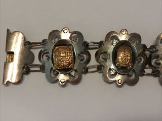 Antique Early 1900’s Peru Sterling Silver 18k Gold Tribal Panel Bracelet 7” 3
