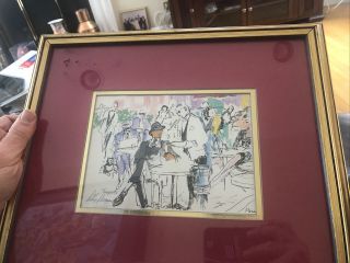 Vintage Hand Signed Leroy Neiman Lithograph Print Nr Framed Paris Café Autograph