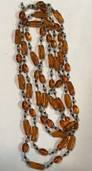 Vintage Art Deco Crystal Glass Beads 60” Flapper Necklace Hand Knotted