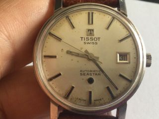 Vtg Tissot Seastar Automatic Mens Watch Silver Tone 34mm Swiss Made