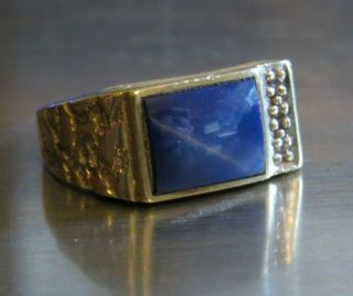 Vintage 10k Gold Nugget Mens Blue Star Sapphire Ring Size 9 1/4 Weight 4g