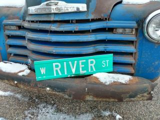 Vintage Retired River St Double Sided Street Road Sign Metal Old