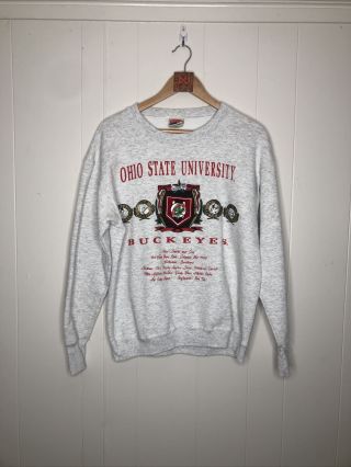 Vintage Ohio State Buckeyes University Crewneck Sweater Nutmeg 1990 L