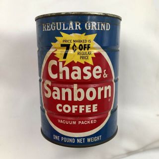 Vintage Chase And Sanborn Coffee Tin Can,  Tall 16oz Size,  Chase & Sanborn,  Empty