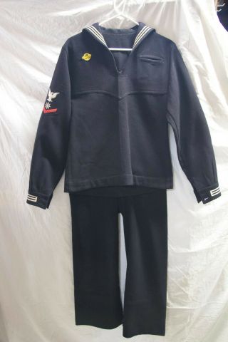 Vintage Wwii Usn Us Navy Dress Blues Wool Sailors Jumper & Trousers